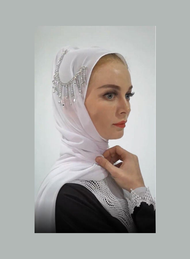 Joychic - Muslim Tassels Hijab Turban White - Image 1