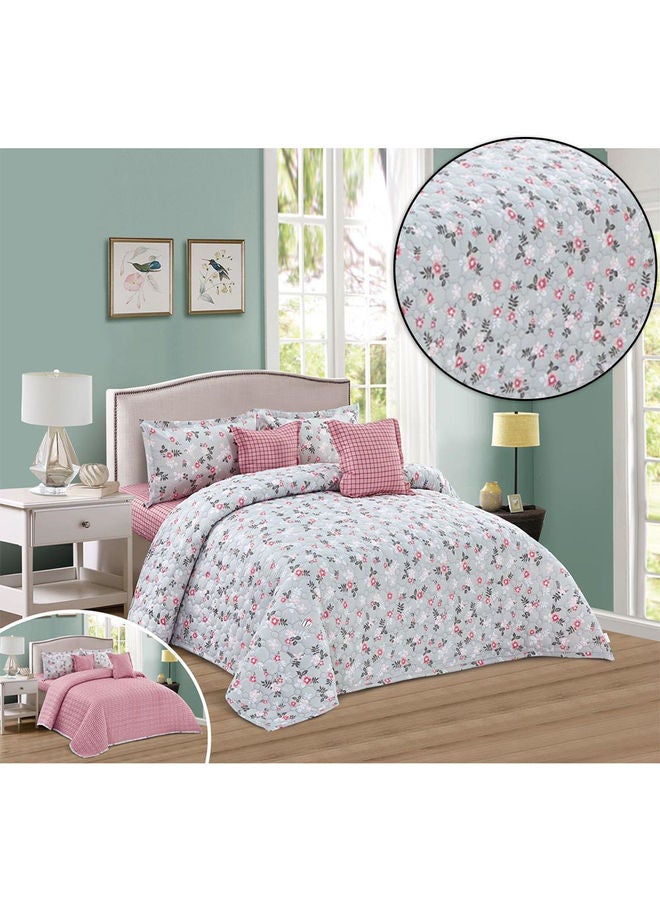 6-Piece king Size Comforter Set Microfiber White/Pink - Image 2