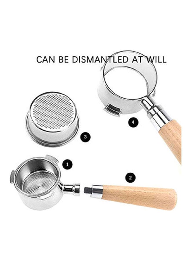 EzzySo - Stainless Steel Portafilter With Wooden Handle Silver/Beige 51x220mm Silver/Beige 51x220 millimeterml - Image 1