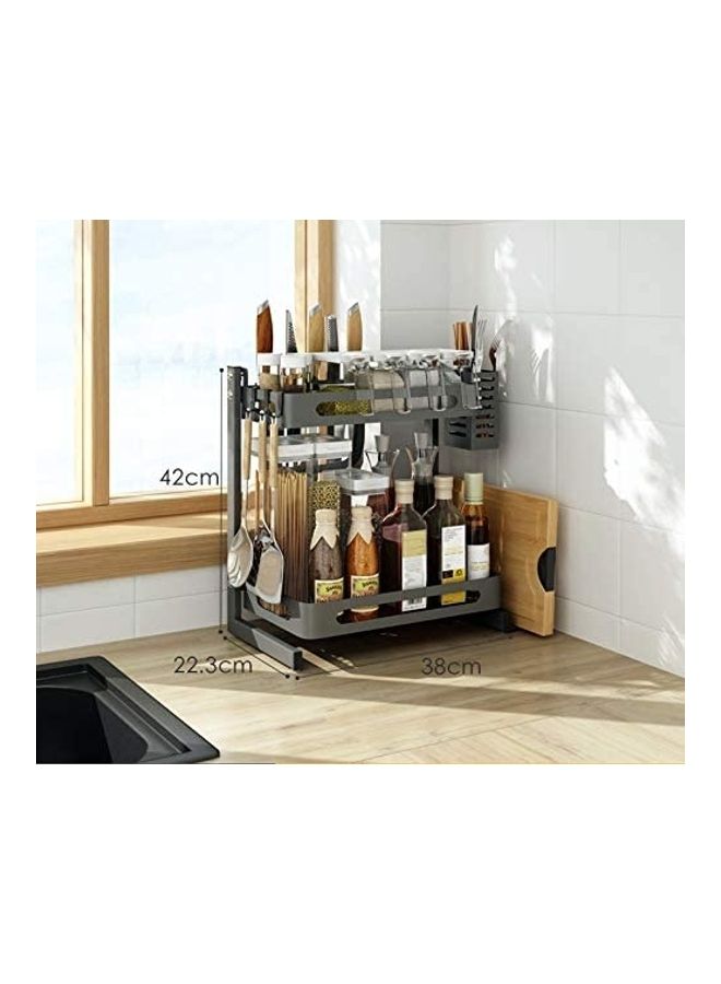 Multi-Functional 2-Tier Kitchen Storage Rack/Organizer for Multi-usage, Kitchen Utensils, Spices, Toilet Accessories Storage Kitchen Organizer (Black) Black ‎42.2 x 24.2 x 9.2cm - Image 4