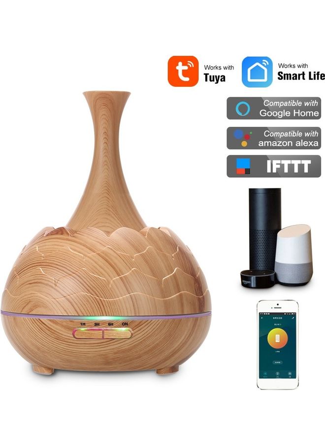 Smart Wifi Wireless LED Night Lamp  Humidifier Essential Oil Brown 22.7x17.2x17.2cm - Image 1