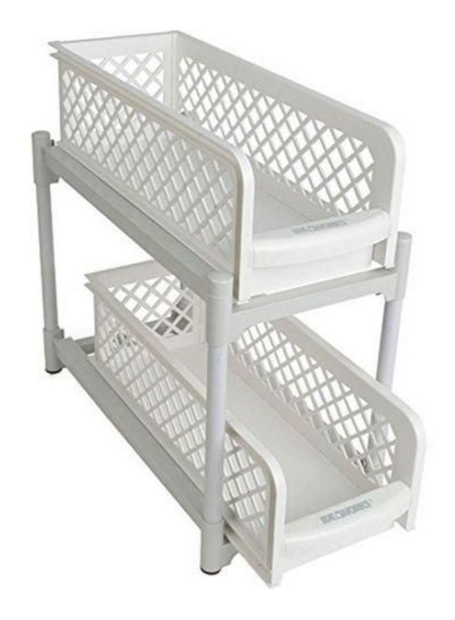 Generic 2 Tier Sliding Basket Drawers Portable Under Sink Kitchen Cupboard Storage White  - Image 2