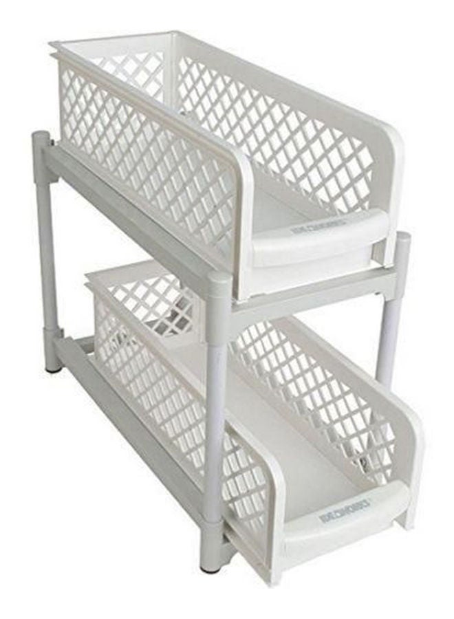 Generic 2 Tier Sliding Basket Drawers Portable Under Sink Kitchen Cupboard Storage White  - Image 1