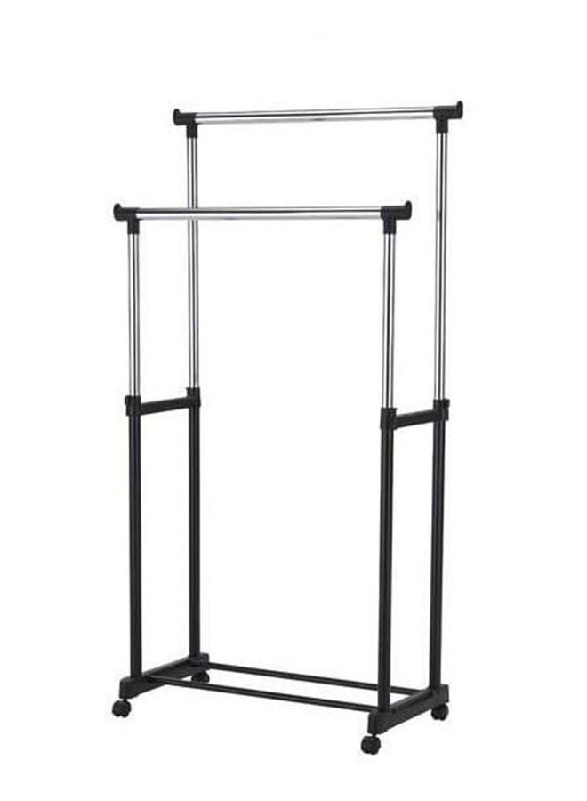 Cloth Rack 2 Pole,Double Pole Telescopic Clothes Hanger Black - Image 1