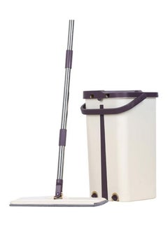 Flat Mop Bucket Wash Set With Mop,Self-Cleaning And Squeeze Beige