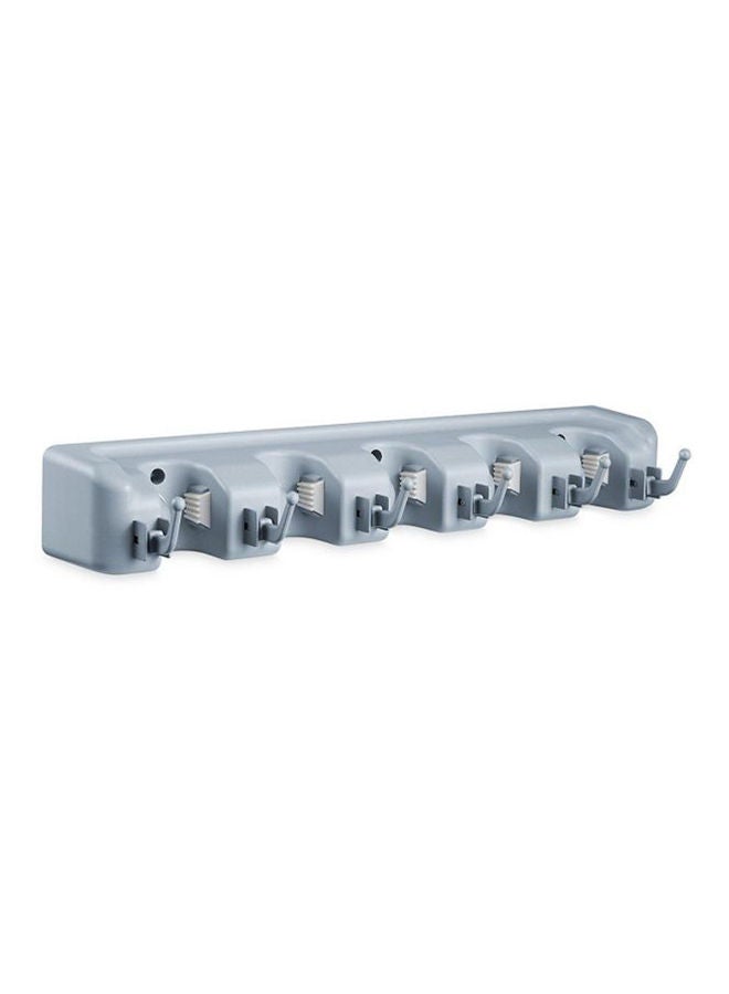 Mop Broom Holder, Storage Rack  5 Position With 6 Hooks Grey  - Image 1