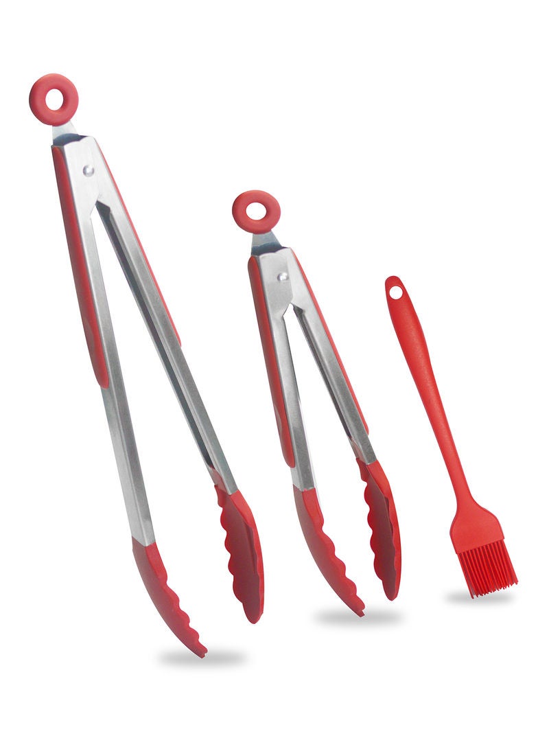 Amal 3-Piece Food Tong And Oil Brush Set Red - Image 2