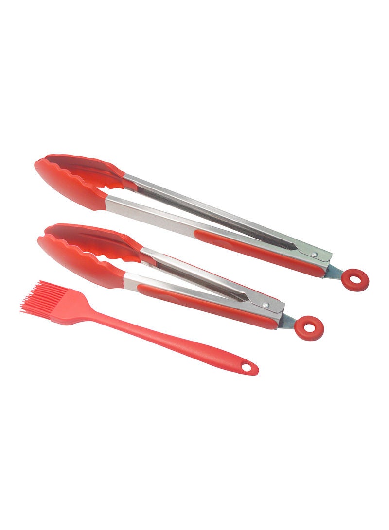 Amal 3-Piece Food Tong And Oil Brush Set Red - Image 3