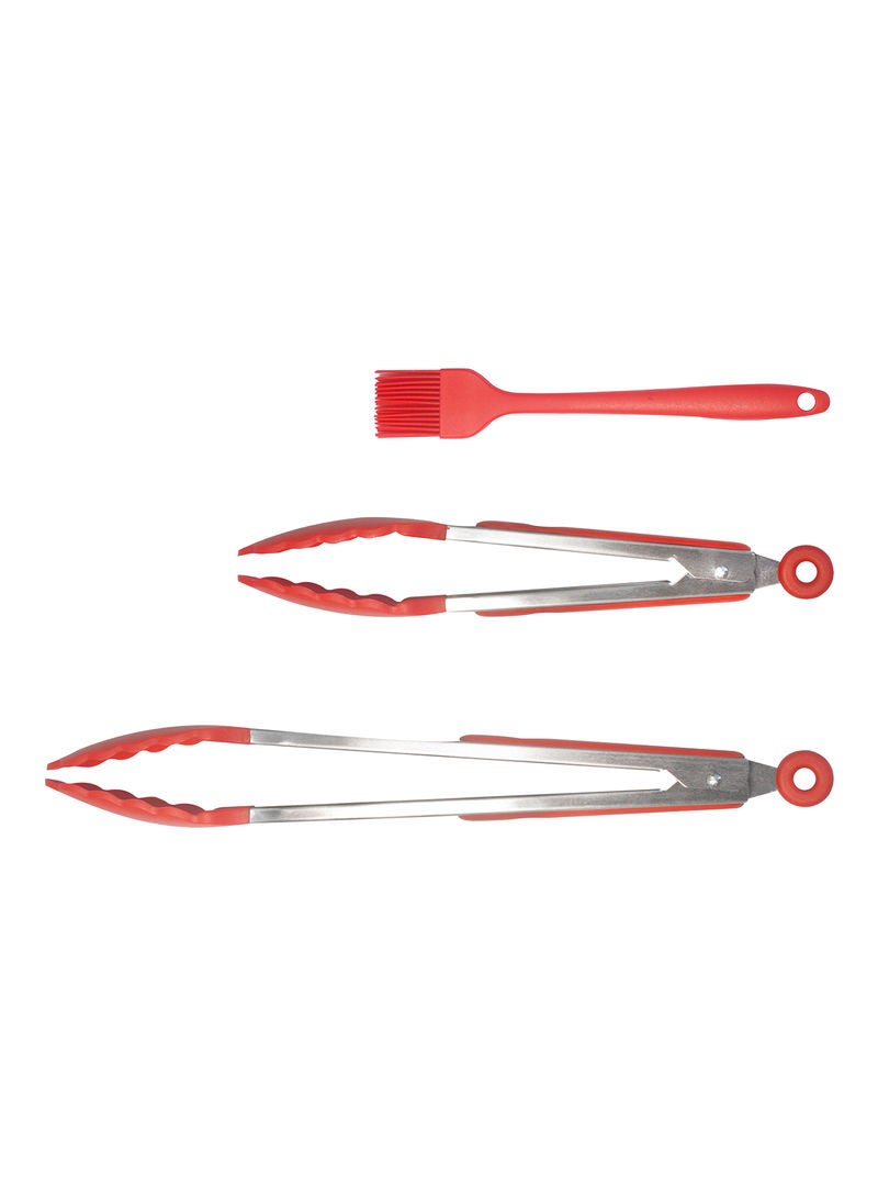 Amal 3-Piece Food Tong And Oil Brush Set Red - Image 5
