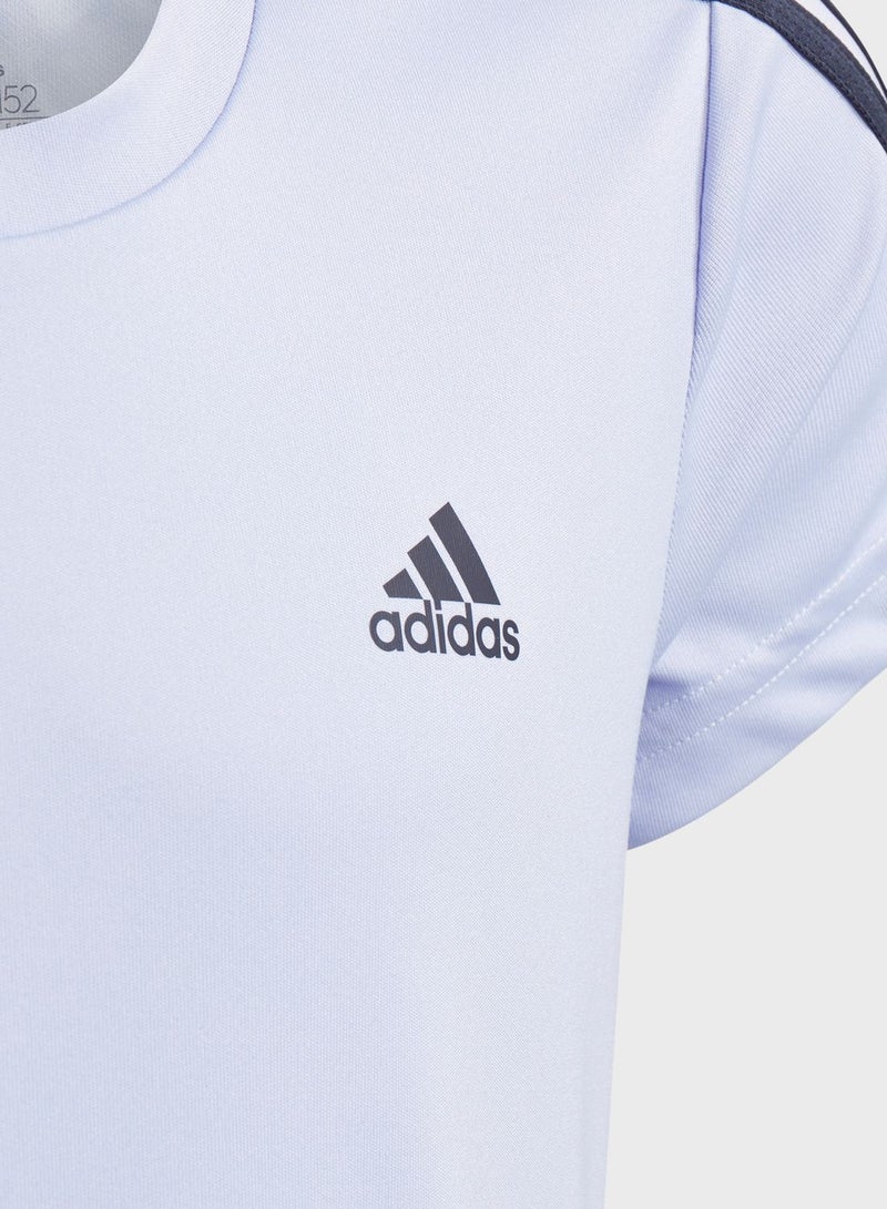 Adidas Youth Shoulder Stripes Detail Crew Neck T-Shirt White/Black - Image 3