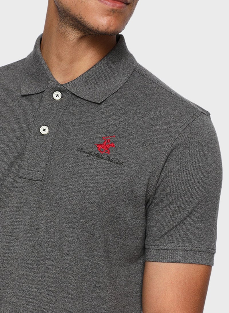BEVERLY HILLS POLO CLUB - Logo Embroidered Polo Grey - Image 1