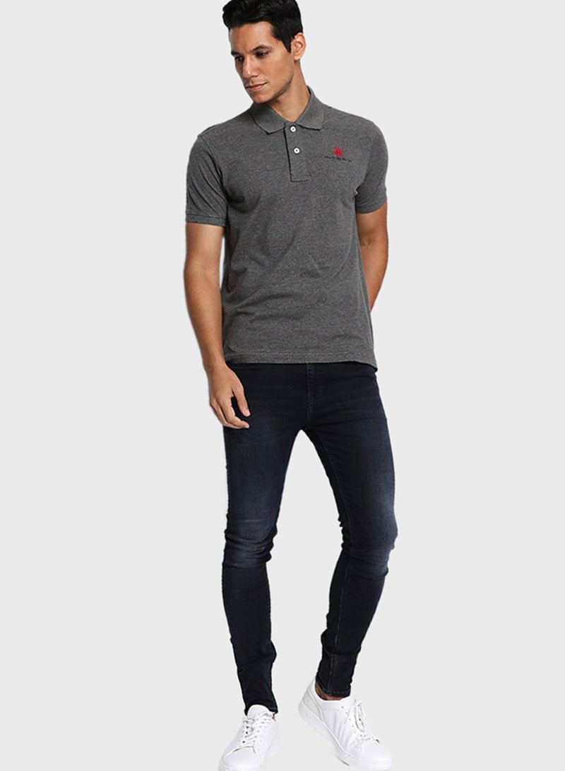 BEVERLY HILLS POLO CLUB - Logo Embroidered Polo Grey - Image 1