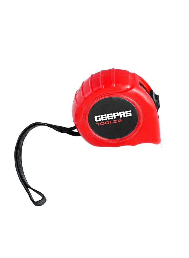 GEEPAS - Measuring Tape| 5 M X 25 MM, High Quality ABS Body and Plated Silver Hook| High Visibility, With Metric and Inch Gradation| Perfect for Home and Business Use Red/Black - Image 1