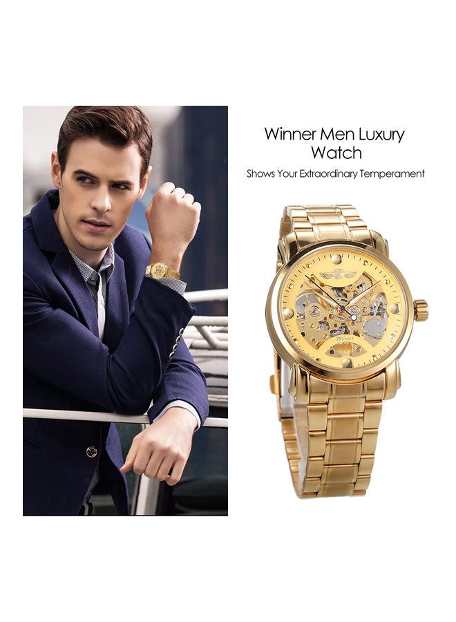 وينر ساعة يد ميكانيكية بسوار من الستانلس ستيل مقاس 36 مم - لون ذهبي للرجال - Image 3