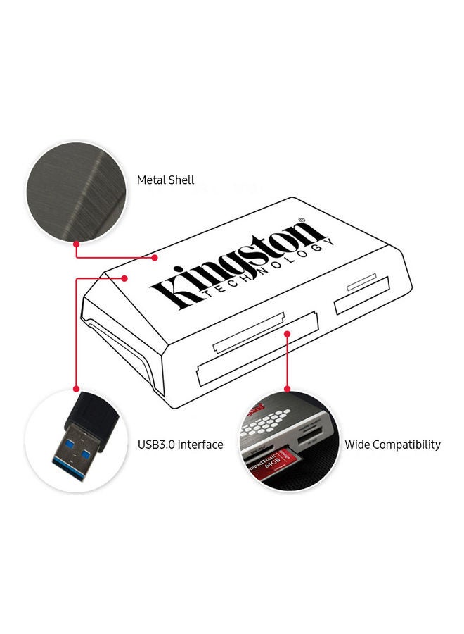 Kingston - FCR-HS4 USB 3.0 High Speed Card Reader Grey/White - Image 1