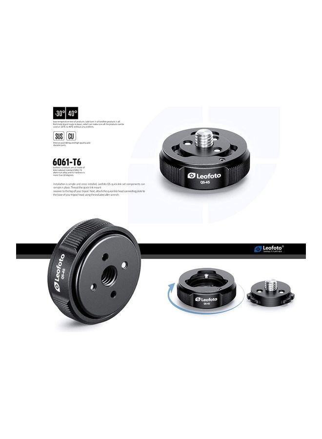 Leofoto QS-45 Quick Link Tripod Ball Head Release Mount Set Black  - Image 2