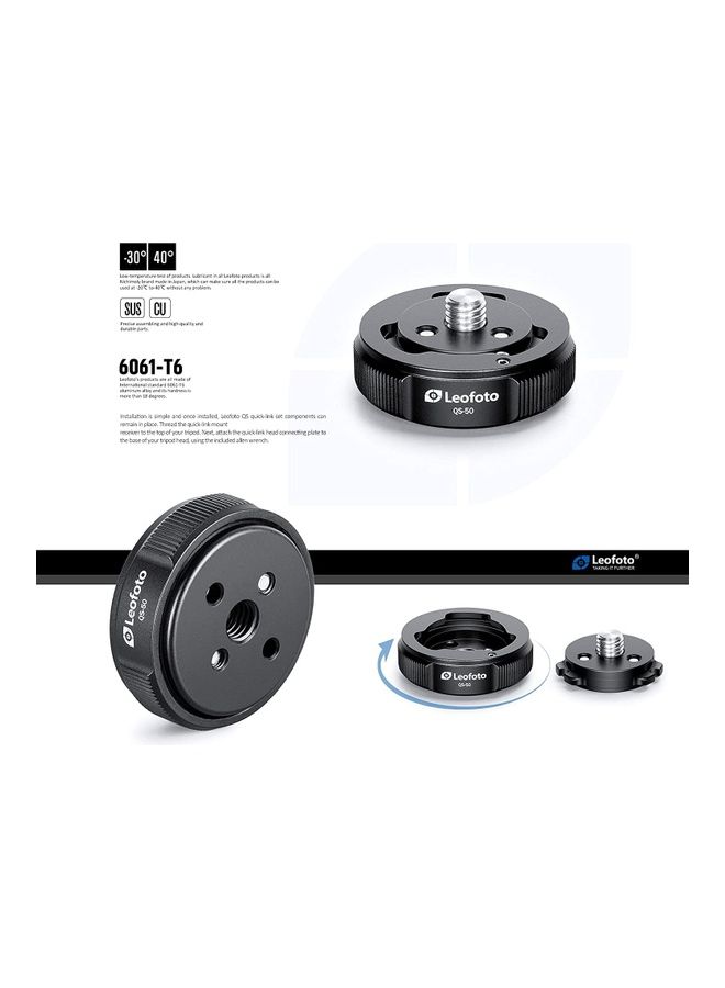 Leofoto QS-50 Quick Link Tripod Ball Head Release Mount Set Black - Image 2