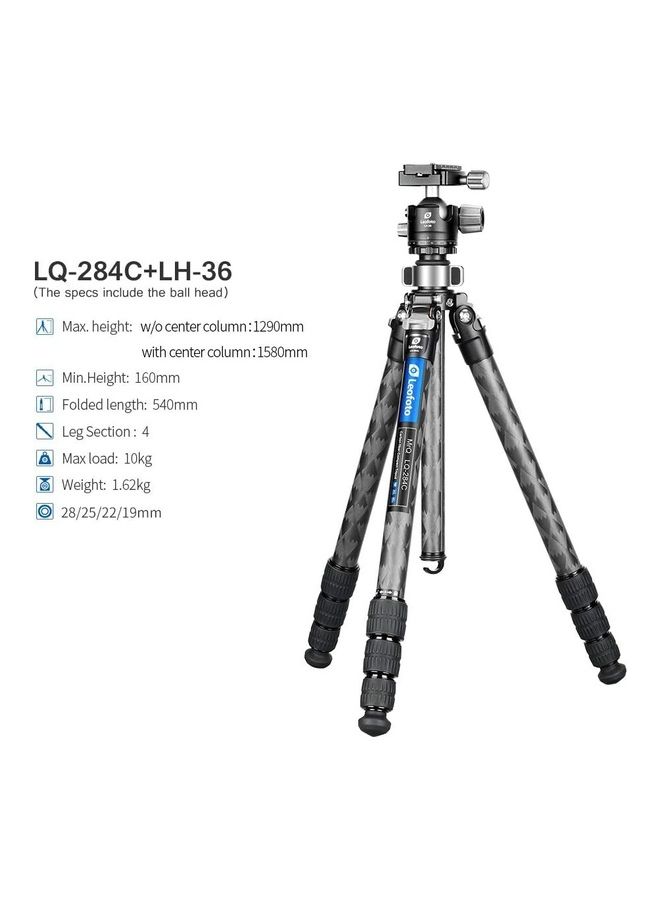 Leofoto LQ-284C Tripod With LH-36 Ball Head Carbon Fiber And Bag Black - Image 2