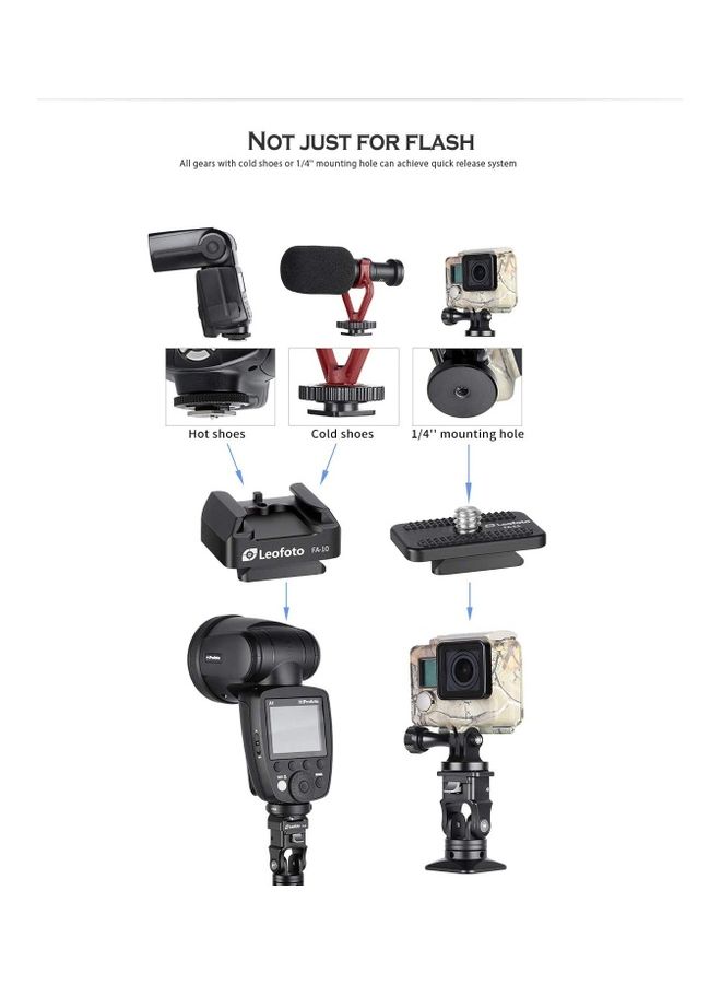 Leofoto FA-14 Kit QR Tilting And Pivoting Flash Adapter Black - Image 3