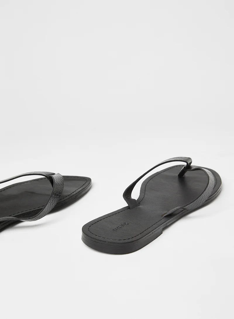 Pimkie Snake Skin Effect Flat Sandals Black