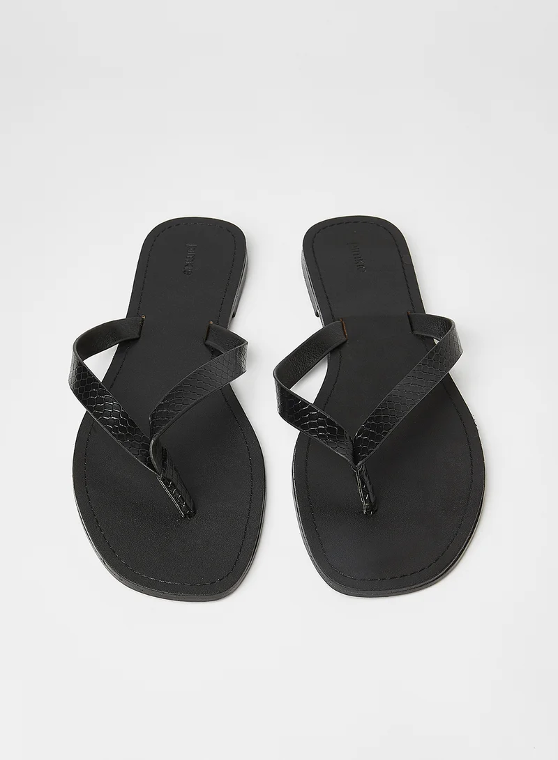 Pimkie Snake Skin Effect Flat Sandals Black