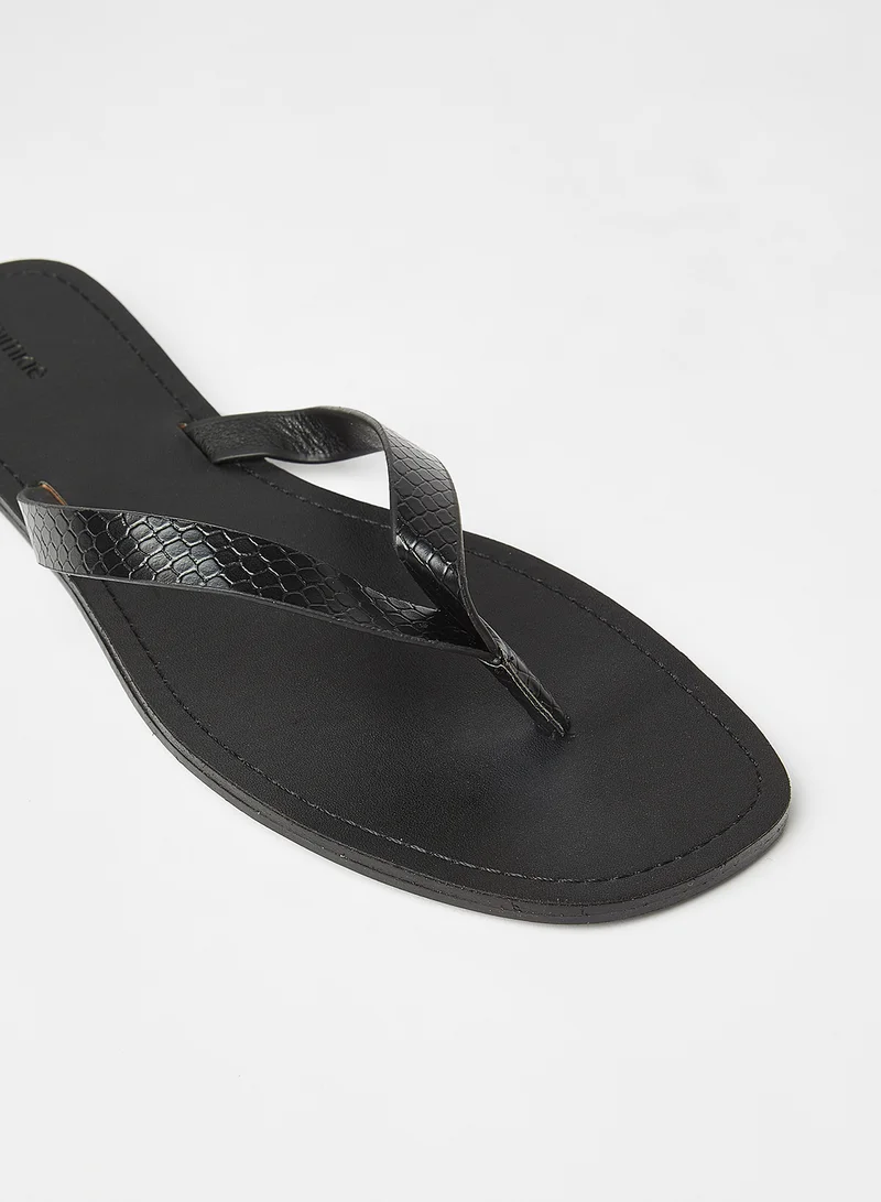 Pimkie Snake Skin Effect Flat Sandals Black
