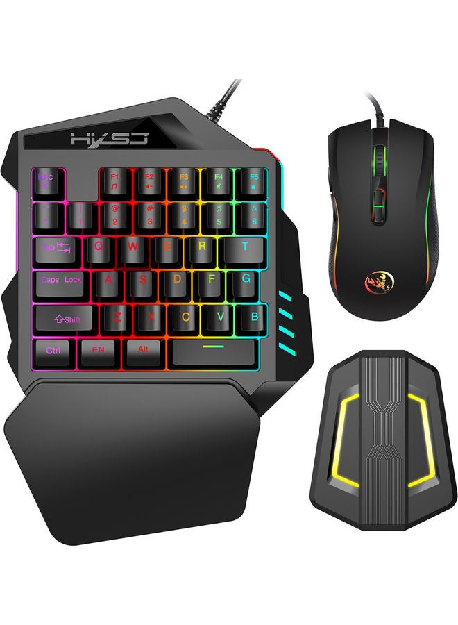 HXSJ - Wired RGB Gaming Mouse And Single-hand Keyboard With Portable Keyboard Mouse Converter Combo - Image 1