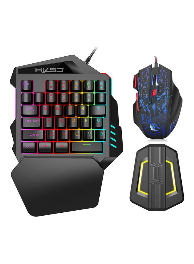 إتش إكس إس جيه ماوس ألعاب سلكي بإضاءة متعددة الألوان RGB ولوحة مفاتيح بيد واحدة مع محول محمول للوحة المفاتيح والماوس  - Image 1