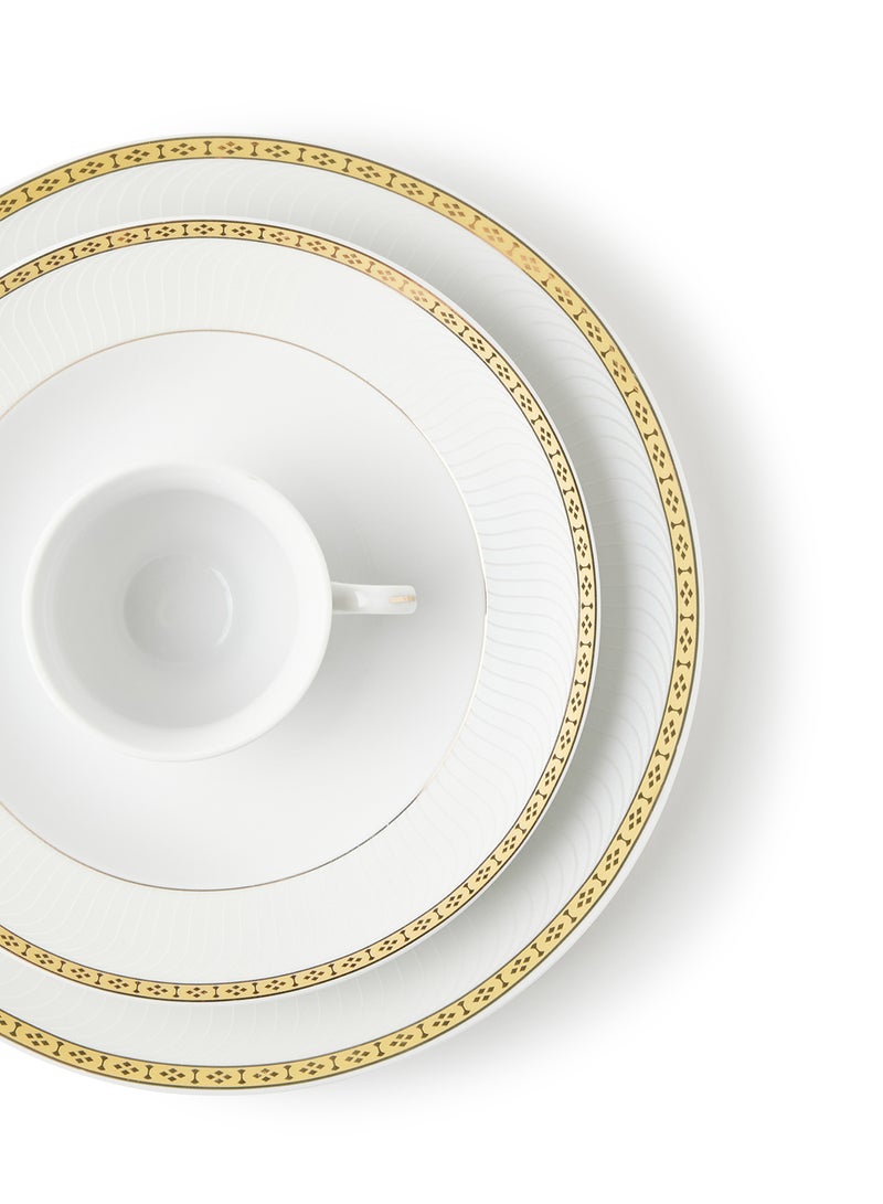 Noon East - 56 Piece Porcelain Dinner Set - Dishes, Plates - Dinner Plate, Side Plate, Bowl, Cups, Serving Dish And Bowl - Serves 6 - Festive Design White/Gold Elegance White/Gold Elegance - Image 1