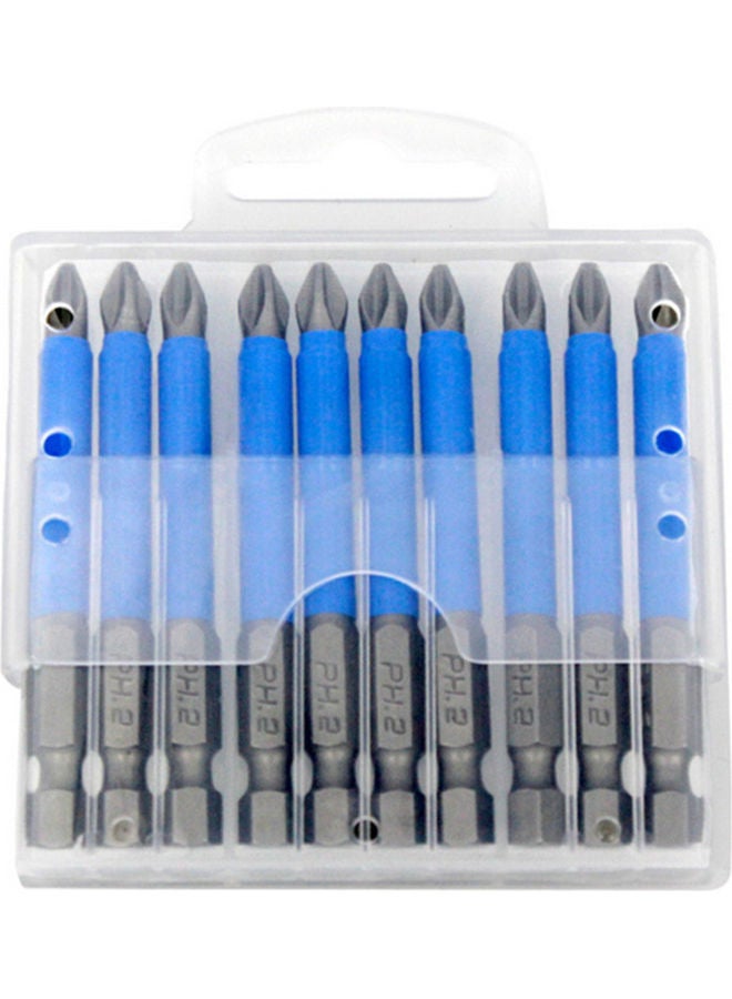 طقم لقم مثقاب مغناطيسية لمفك البراغي الصليبة PH2 مكون من 10 قطع فضي/أزرق 10.00X2.00X6.00سم - Image 3