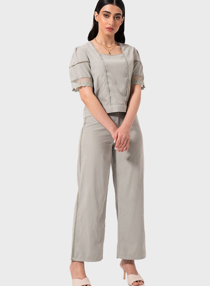 RINA Lace Detail Top Grey  - Image 3