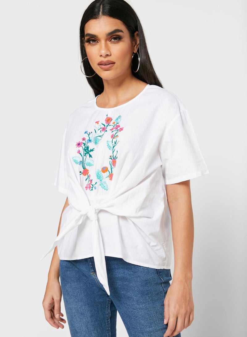 RINA Embroidered Contrast Top White  - Image 1
