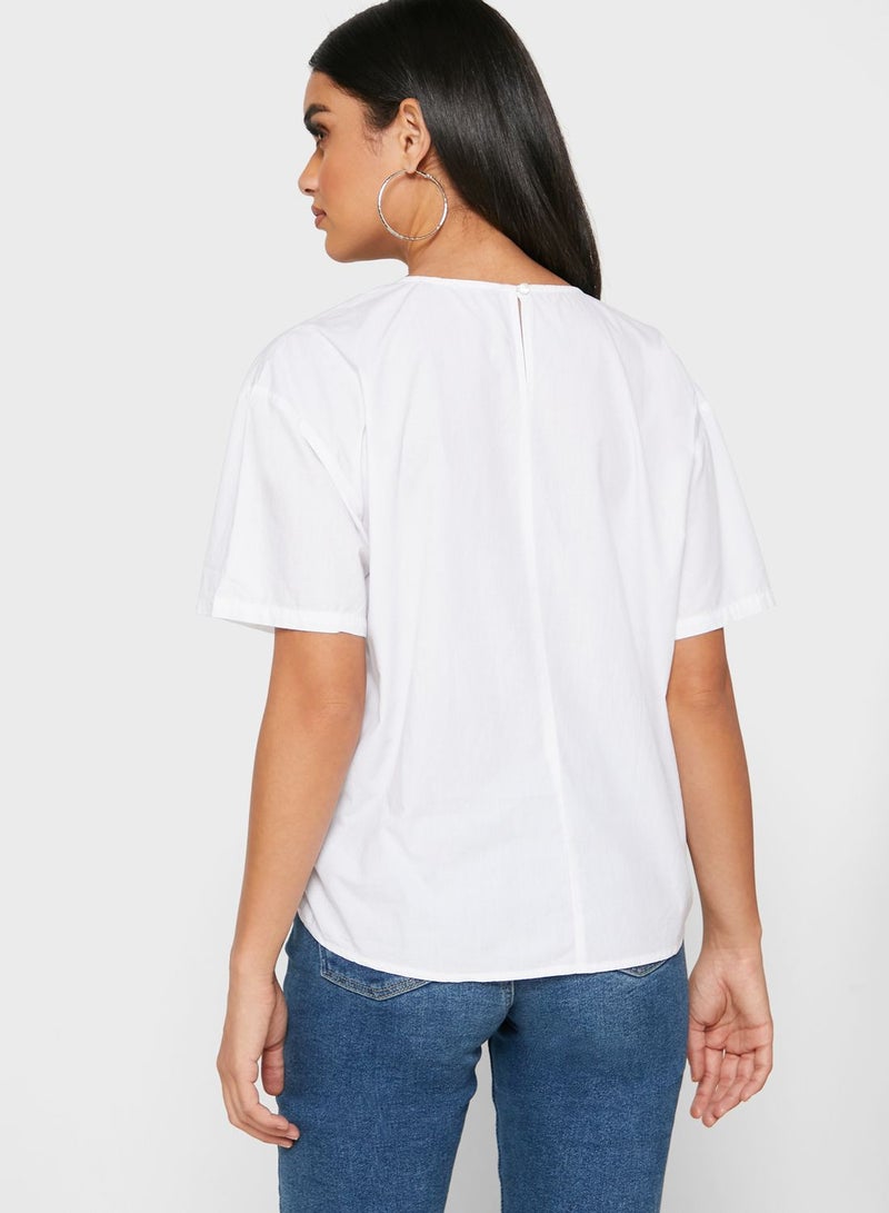 RINA Embroidered Contrast Top White  - Image 2