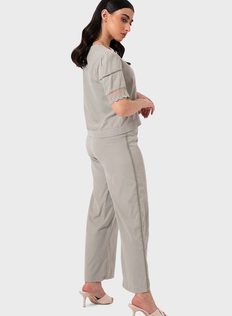 RINA Elastic Waist High-Rise Pants Grey  - Image 2