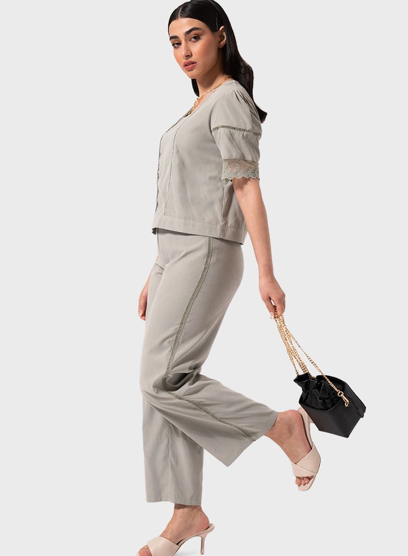 RINA Elastic Waist High-Rise Pants Grey  - Image 3