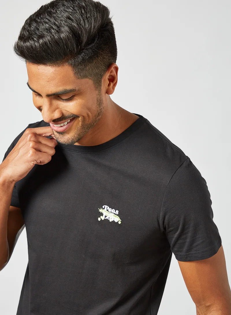 DEDICATED Slogan Print T-Shirt Black