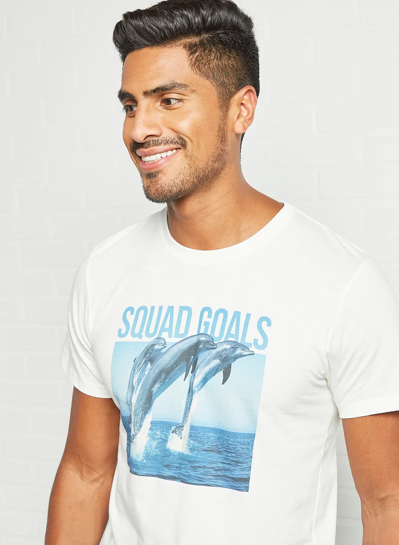 DEDICATED Whale Graphic Print T-Shirt Off-White