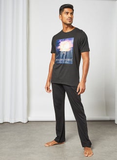 Graphic Print T-Shirt and Pants Set Black
