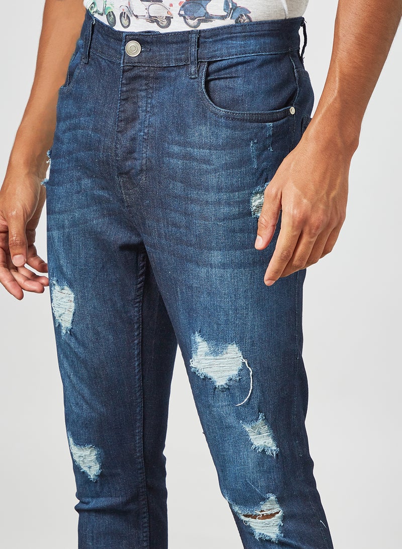 BRAVE SOUL - Skinny Fit Ripped Jeans Dark Blue - Image 1