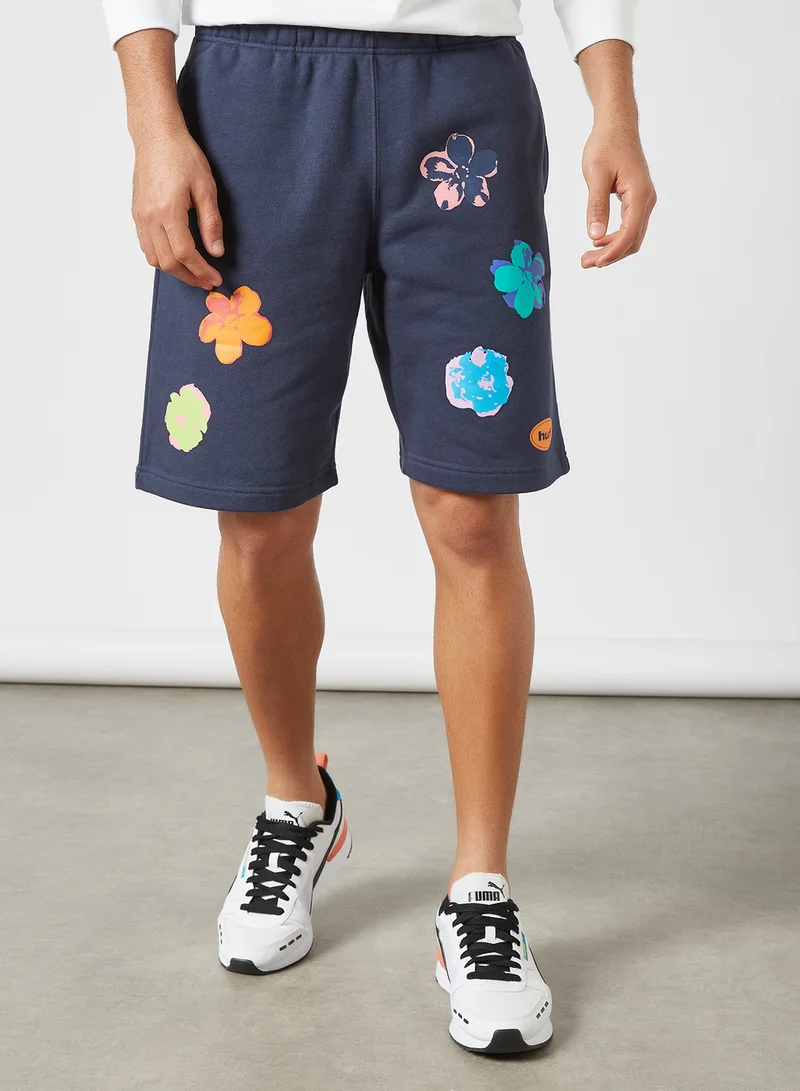 HUF Floral Print Fleece Shorts Navy