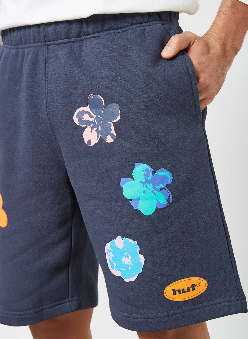 HUF Floral Print Fleece Shorts Navy