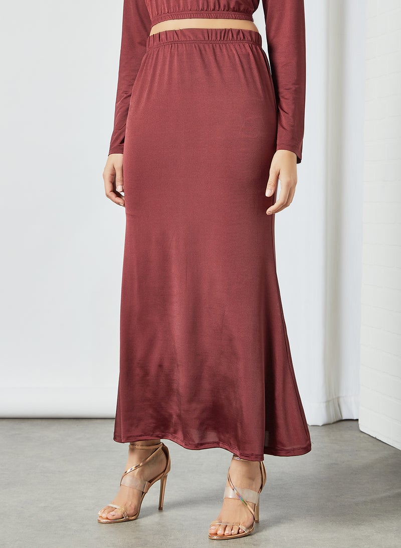 SIVVI for HANIYA High Neck Crop Top and Skirt Set Maroon  - Image 3