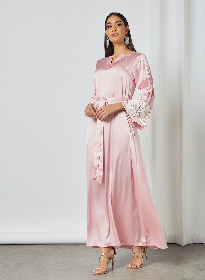 SIVVI for HANIYA Floral Lace Detail Jalabiya Pink - Image 1