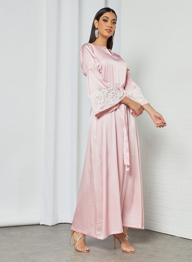 SIVVI for HANIYA Floral Lace Detail Jalabiya Pink - Image 3