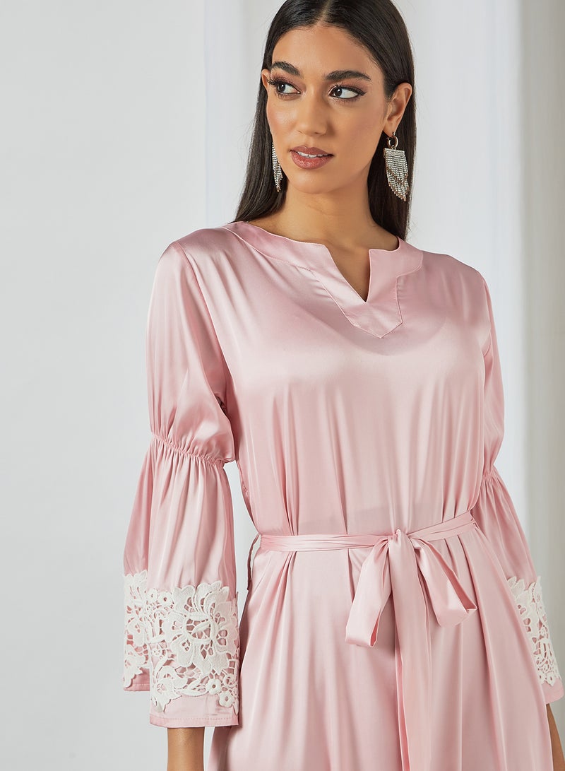 SIVVI for HANIYA Floral Lace Detail Jalabiya Pink - Image 4