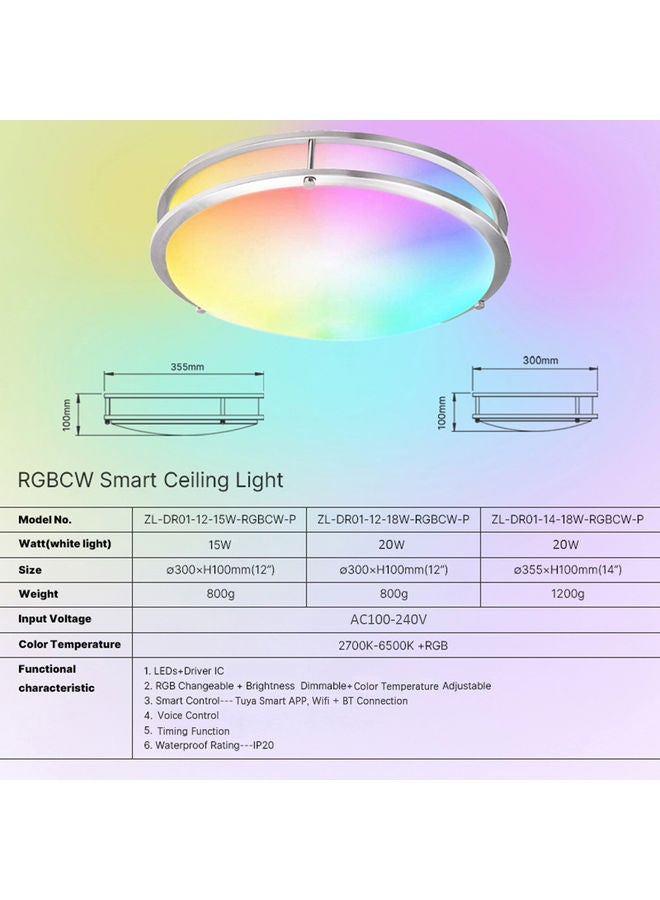 Voice Control Dimmable Smart Ceiling Light Multicolour - Image 3