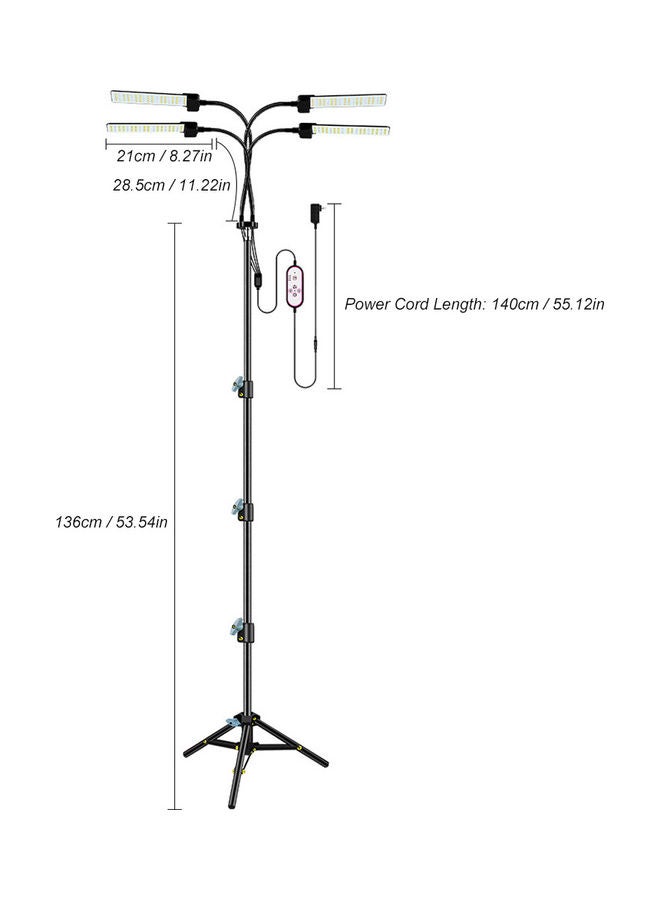 مصباح LED لدعم نمو النباتات بـ4 رؤوس مع حامل ثلاثي القوائم قابل للتعديل أسود - v1626444083/N49204712A_3