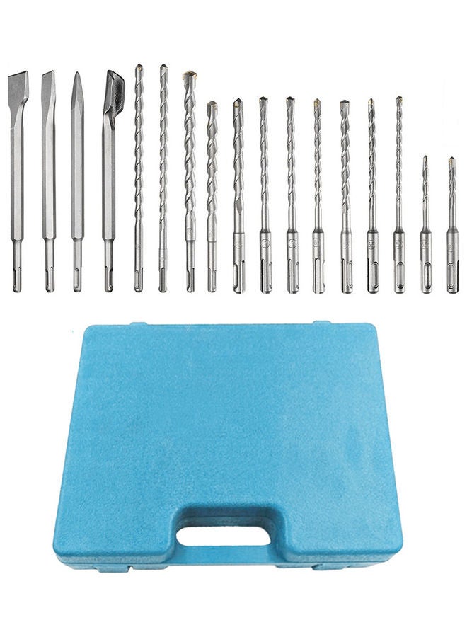 17-Piece Rotary Hammer Drill Bits with Storage Case Blue/Silver 29.50 X 5.50 X 23.00cm - Image 4