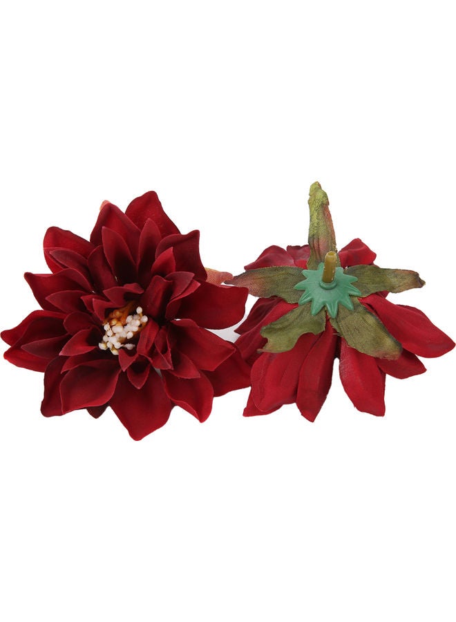 10-Piece Decorative Flower Head Set Dark Red/Green