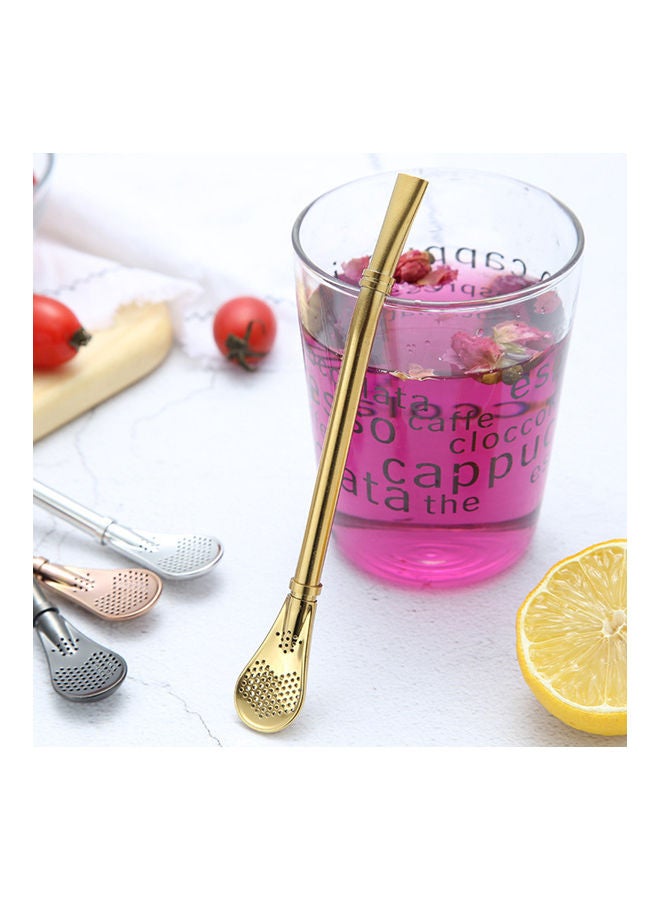 Generic 2-Piece Creative Smooth Brim Straw Colander Filter Spoon Gold 